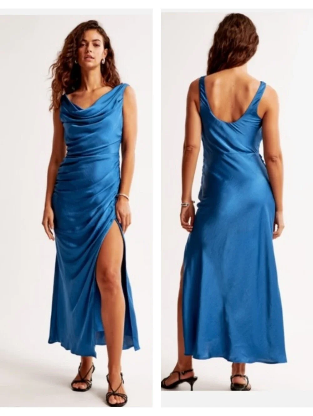 Abercrombie & Fitch Cowl Draped Maxi Dress Blue Size Small Petite SP